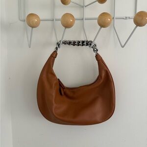 STAUD Brown Leather Chain Shoulder Bag